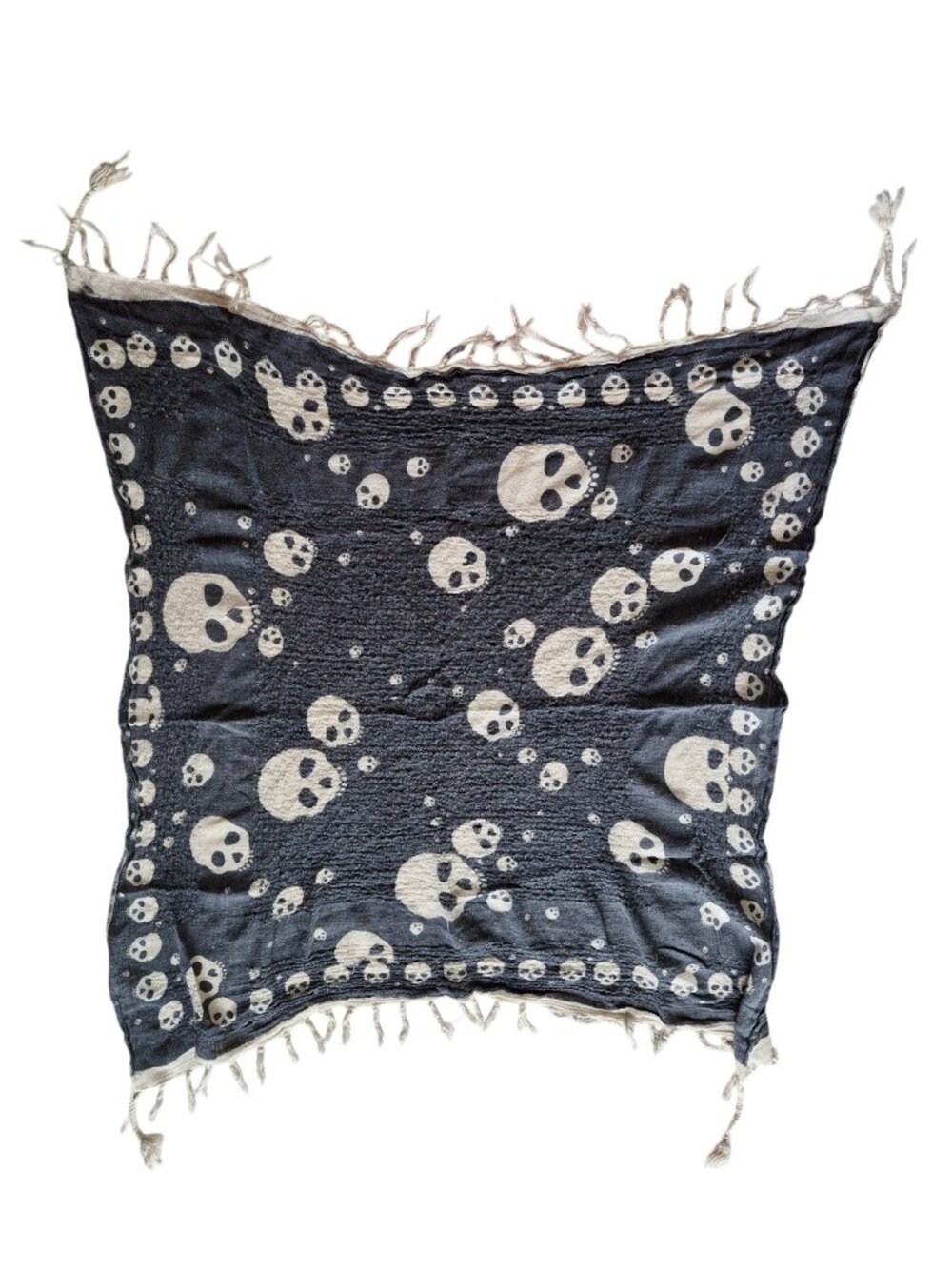 Zara RARE Skull Grunge Scarf Grey and White Textured Tassels - Picture 9 of 16